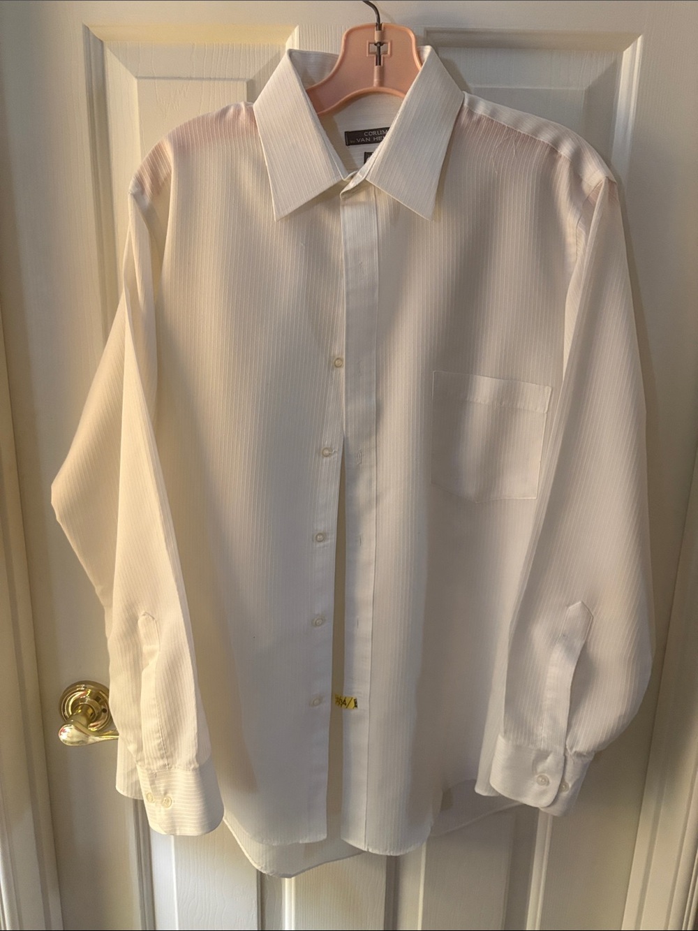 Corum by Van Heusen Fitted Dress Shirt White Textured Mens Size 15.5 32/33